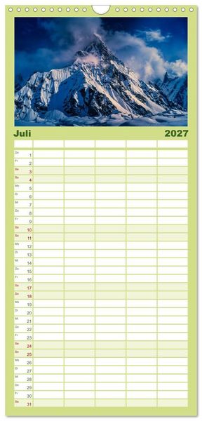 Produktbild: Familienplaner 2027 - Berge des Karakorum mit 5 Spalten (Wandkalender, 21 x 45 cm) CALVENDO