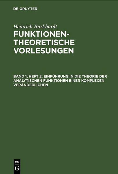 Produktbild: Einf&uuml;hrung in die Theorie der analytischen Funktionen einer komplexen Ver&auml;nderlichen