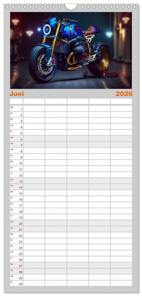 Produktbild: Familienplaner 2026 - Motorrad illusionen mit 5 Spalten (Wandkalender, 21 x 45 cm) CALVENDO