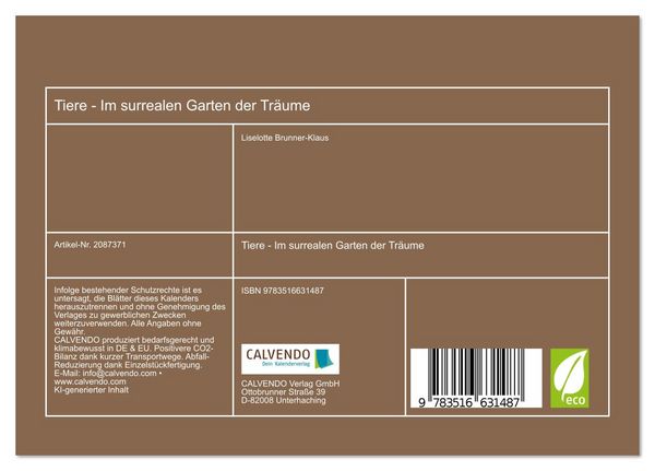 Produktbild: Tiere - Im surrealen Garten der Tr&auml;ume (Tischkalender 2026 DIN A5 quer), CALVENDO Monatskalender