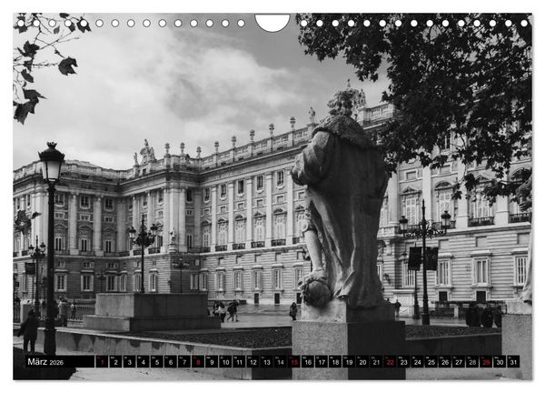 Produktbild: Madrid - Schwarz-Wei&szlig; Impressionen (Wandkalender 2026 DIN A4 quer), CALVENDO Monatskalender