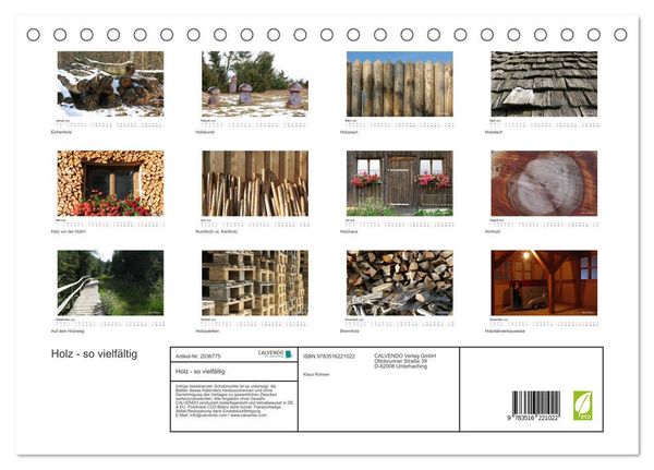 Produktbild: Holz - so vielf&auml;ltig (Tischkalender 2026 DIN A5 quer), CALVENDO Monatskalender