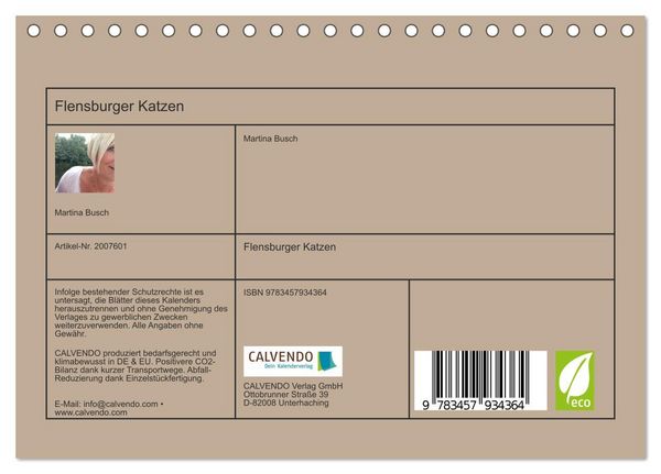 Produktbild: Flensburger Katzen (Tischkalender 2026 DIN A5 quer), CALVENDO Monatskalender