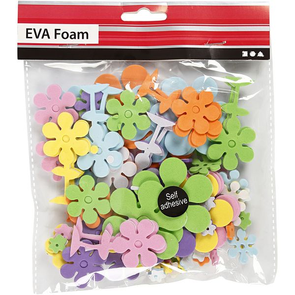 Produktbild: Creativ Company Moosgummi-Blumen, Gr&ouml;&szlig;e 10-60 mm, Dicke 2 mm, Sortierte Farben, 100 sortiert