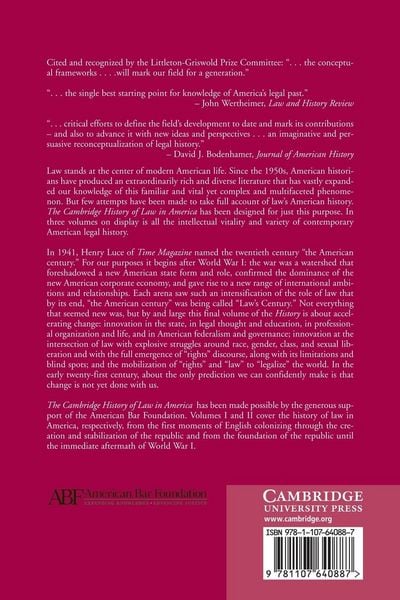 Produktbild: The Cambridge History of Law in America
