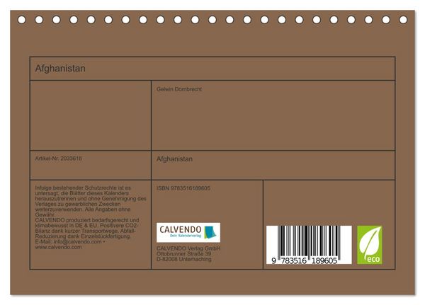Produktbild: Afghanistan (Tischkalender 2026 DIN A5 quer), CALVENDO Monatskalender