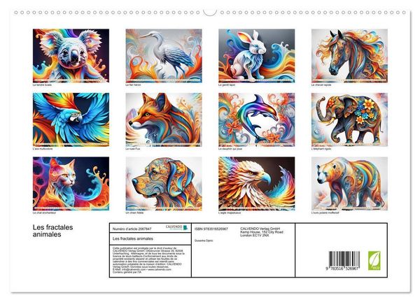 Produktbild: Les fractales animales (Calendrier mural 2026 DIN A2 vertical) calendrier de bureau