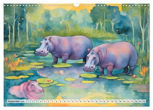 Produktbild: Hippos bekennen Farbe - kunterbunter Nilpferdspa&szlig; (Wandkalender 2026 DIN A3 quer), CALVENDO Monatskalender