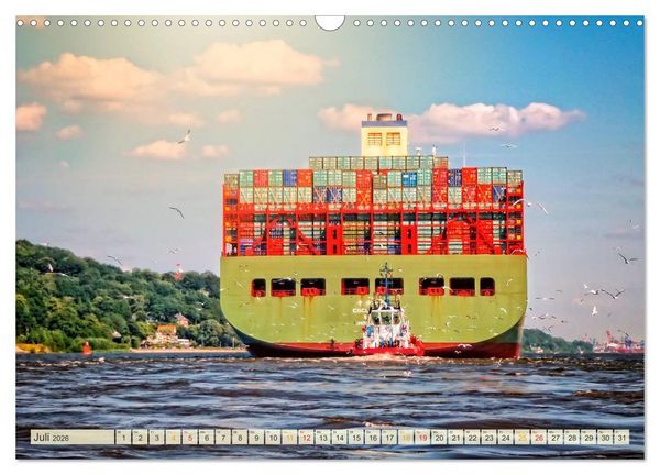 Produktbild: Containerschiffe auf der Elbe (Wandkalender 2026 DIN A3 quer), CALVENDO Monatskalender