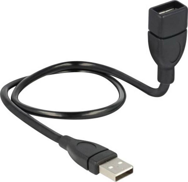 Produktbild: Delock USB-Kabel USB 2.0 USB-A Stecker, USB-A Buchse 0.50 m Schwarz flexibles Schwanenhals-Kabel 83499