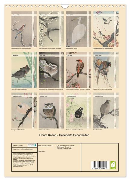 Produktbild: Ohara Koson - Gefiederte Sch&ouml;nheiten (Wandkalender 2026 DIN A3 hoch), CALVENDO Monatskalender