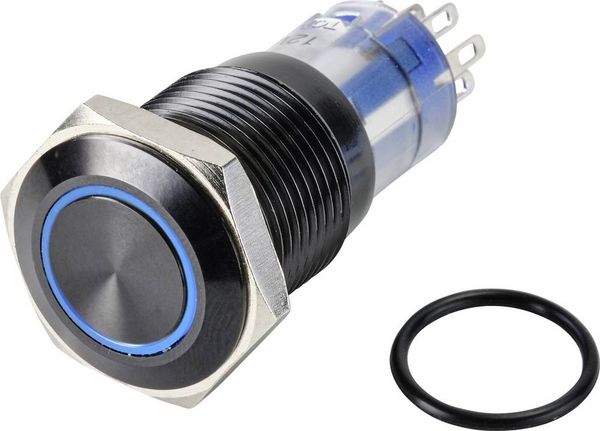Produktbild: TRU COMPONENTS TC-9428212 LAS2GQH-22ZE/B/12V/A/P Drucktaster 250 V 3 A 2 x Aus/(Ein) rastend Blau IP65 1 St.
