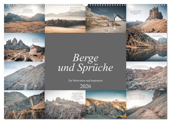 Berge und Sprüche zur Motivation und Inspiration (Wandkalender 2026 DIN A2 quer), CALVENDO Monatskalender