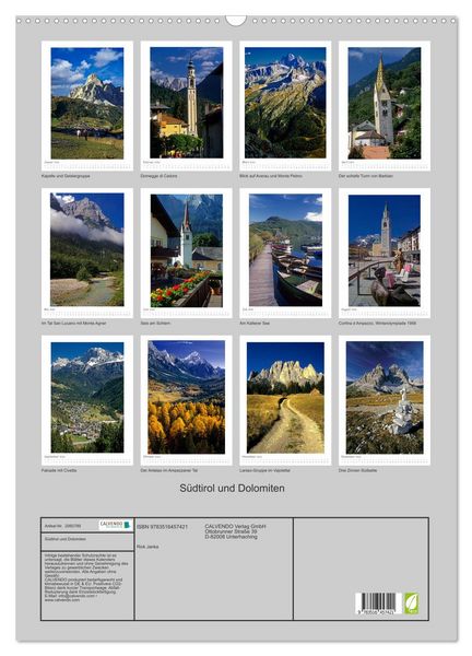 Produktbild: S&uuml;dtirol und Dolomiten (Wandkalender 2026 DIN A2 hoch), CALVENDO Monatskalender