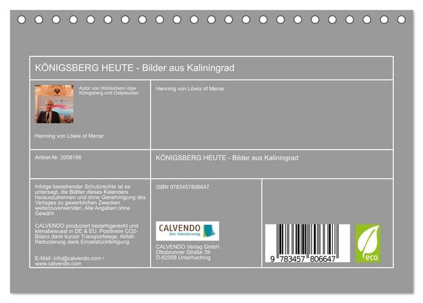 Produktbild: K&Ouml;NIGSBERG HEUTE - Bilder aus Kaliningrad (Tischkalender 2026 DIN A5 quer), CALVENDO Monatskalender
