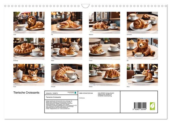 Produktbild: Tierische Croissants (Wandkalender 2026 DIN A3 quer), CALVENDO Monatskalender