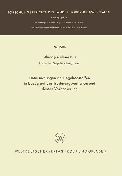Produktbild: Untersuchungen an Ziegelrohstoffen in bezug auf das Trocknungsverhalten und dessen Verbesserung