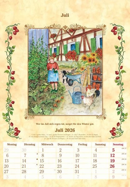 Produktbild: Bauernkalender 2026 - Bildkalender 23,7x34 cm - mit Wetterprognosen, Bauernregeln und liebevollen Illustrationen - Wandkalender - Alpha Edition