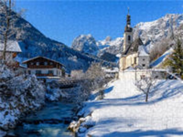 CALVENDO Puzzle Winteridyll mit der berühmten Pfarrkirche St. Sebastian | 2000 Teile Lege-Größe 90x67cm Foto-Puzzle für glückliche Stunden