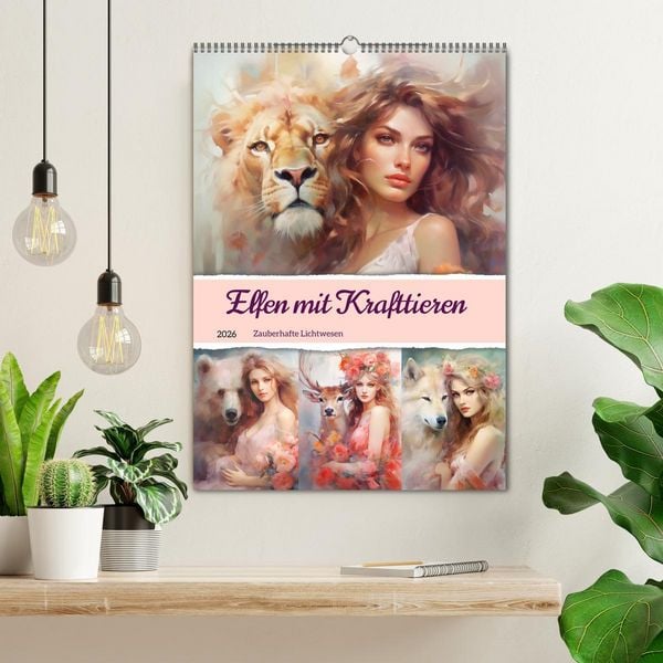Produktbild: Elfen mit Krafttieren. Zauberhafte Lichtwesen (Wandkalender 2026 DIN A2 hoch), CALVENDO Monatskalender