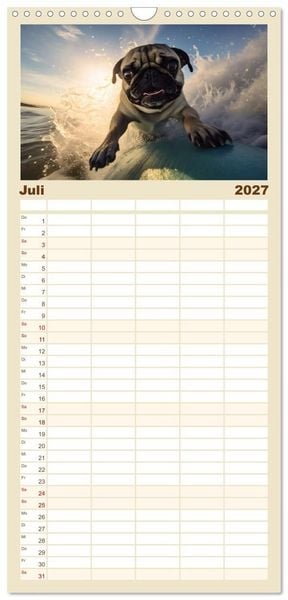 Produktbild: Familienplaner 2027 - Lustige Mops-Hunde: Die charmanten Meister von Chaos und Unfug mit 5 Spalten (Wandkalender, 21 x 45 cm) CALVENDO