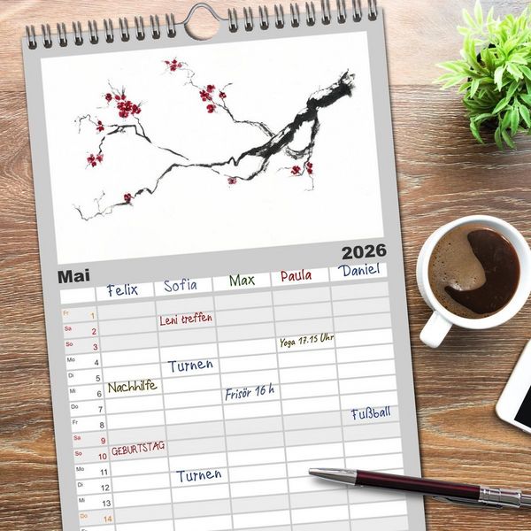 Produktbild: Familienplaner 2026 - Asiatische Tuschmalerei mit 5 Spalten (Wandkalender, 21 x 45 cm) CALVENDO