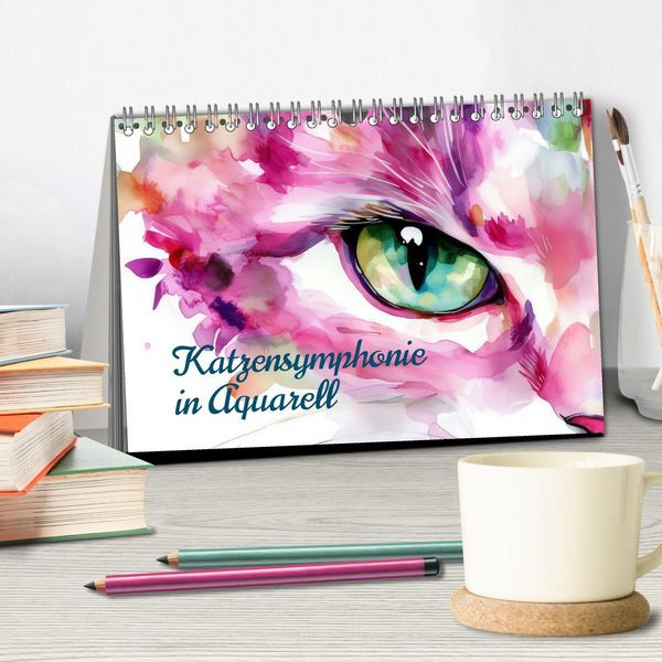 Produktbild: Katzensymphonie in Aquarell (Tischkalender 2026 DIN A5 quer), CALVENDO Monatskalender
