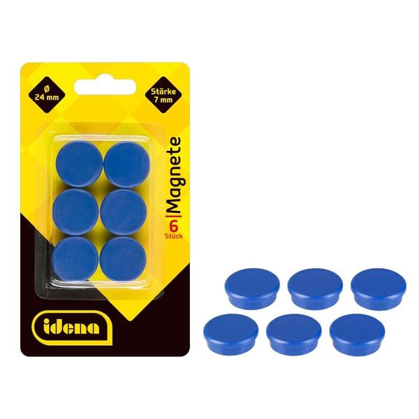 Idena Magnete Stärke 7mm rund blau Ø2,4cm 6 Stück