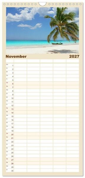 Produktbild: Familienplaner 2027 - Die sch&ouml;nsten Str&auml;nde Karibik mit 5 Spalten (Wandkalender, 21 x 45 cm) CALVENDO