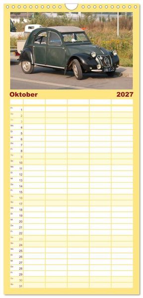 Produktbild: Familienplaner 2027 - Kultauto Ente Citro&euml;n 2CV mit 5 Spalten (Wandkalender, 21 x 45 cm) CALVENDO