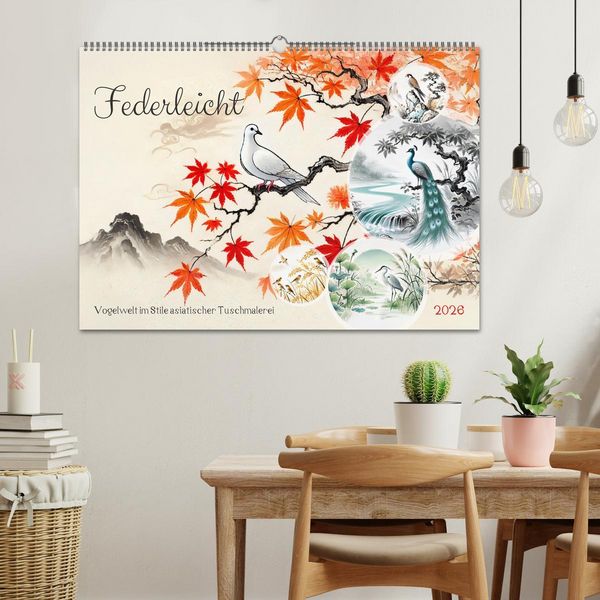 Produktbild: Federleicht - Vogelwelt im Stile asiatischer Tuschmalerei (Wandkalender 2026 DIN A2 quer), CALVENDO Monatskalender