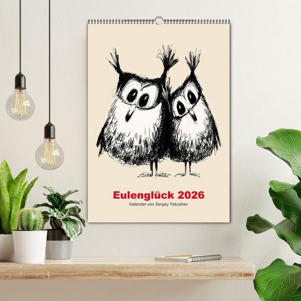 Produktbild: Eulengl&uuml;ck 2026 (Wandkalender 2026 DIN A2 hoch), CALVENDO Monatskalender