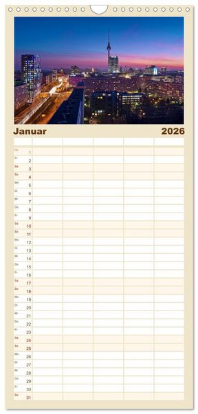 Produktbild: Familienplaner 2026 - Berlin zwischen Tag und Nacht mit 5 Spalten (Wandkalender, 21 x 45 cm) CALVENDO