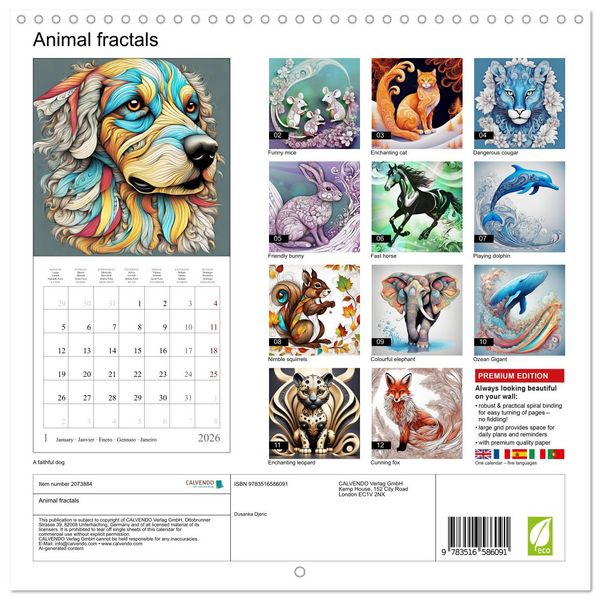 Produktbild: Animal fractals (Wall Calendar 2026 12 &times; 12 Inch) CALVENDO 12 Month Wall Calendar