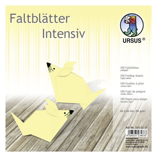 Produktbild: URSUS Falten Faltbl&auml;tter Uni intensiv, Plakatkarton, 65 g/m&sup2;, 20 x 20 cm, hellgelb