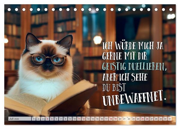 Produktbild: Katzenlogik - Wenn Blicke miauen k&ouml;nnten (Tischkalender 2026 DIN A5 quer), CALVENDO Monatskalender