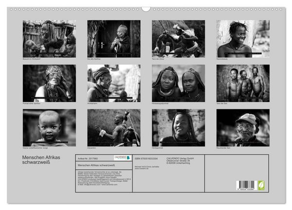 Produktbild: Menschen Afrikas schwarzwei&szlig; (Wandkalender 2026 DIN A2 quer), CALVENDO Monatskalender