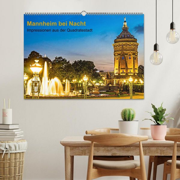 Produktbild: Mannheim bei Nacht - Impressionen aus der Quadratestadt (Wandkalender 2026 DIN A2 quer), CALVENDO Monatskalender
