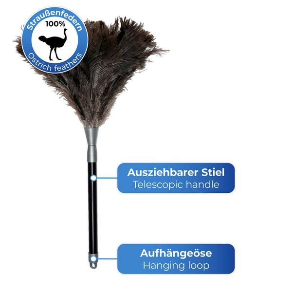 Produktbild: Teleskop Strau&szlig;enfeder Staub-Magnet, Schwarz, aus 100% echten Strau&szlig;enfedern