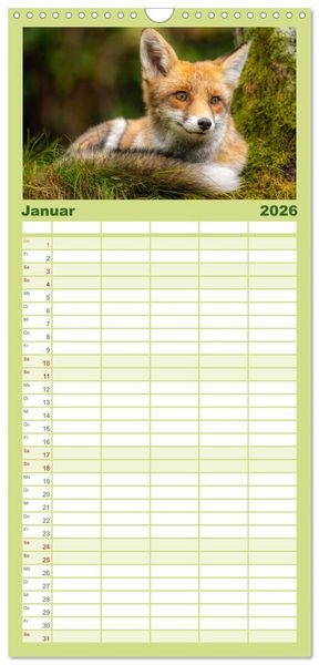 Produktbild: Familienplaner 2026 - Wildtierkalender mit 5 Spalten (Wandkalender, 21 x 45 cm) CALVENDO