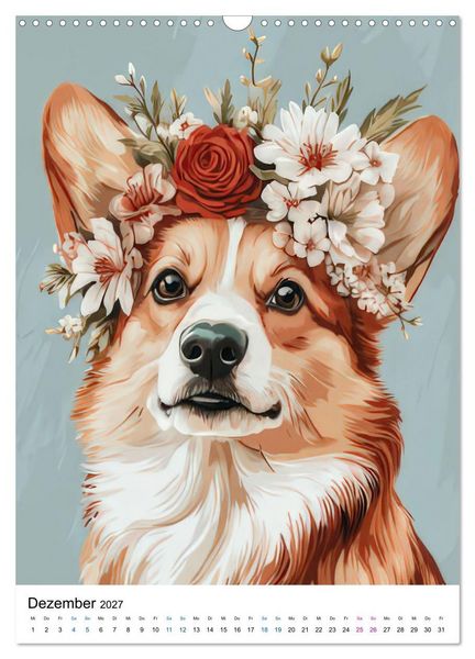 Produktbild: Corgis im Blumenrausch (Wandkalender 2027 DIN A3 hoch), CALVENDO Monatskalender