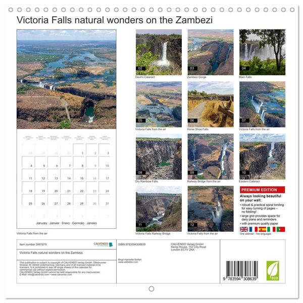 Produktbild: Victoria Falls natural wonders on the Zambezi (Wall Calendar 2027 12 &times; 12 Inch) CALVENDO 12 Month Wall Calendar