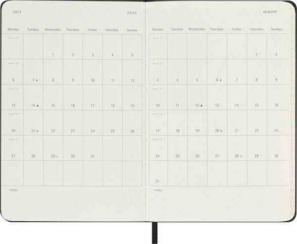 Produktbild: Moleskine 12 Monate Wochenkalender 2026, Pocket/A6, 1 Wo = 2 Seiten, horizontal, fester Einband, Schwarz