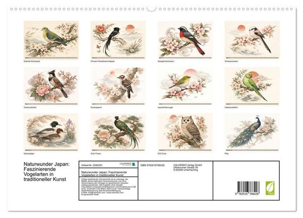 Produktbild: Naturwunder Japan: Faszinierende Vogelarten in traditioneller Kunst (hochwertiger Premium Wandkalender 2027 DIN A2 quer), Kunstdruck in Hochglanz