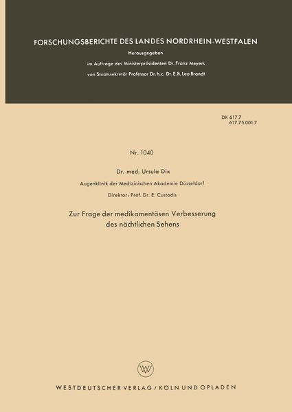Produktbild: Zur Frage der medikament&ouml;sen Verbesserung des n&auml;chtlichen Sehens