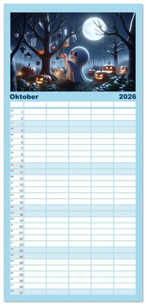 Produktbild: Familienplaner 2026 - Spuk und Spiel: Ein Jahr mit kleinen Plagegeistern mit 5 Spalten (Wandkalender, 21 x 45 cm) CALVENDO