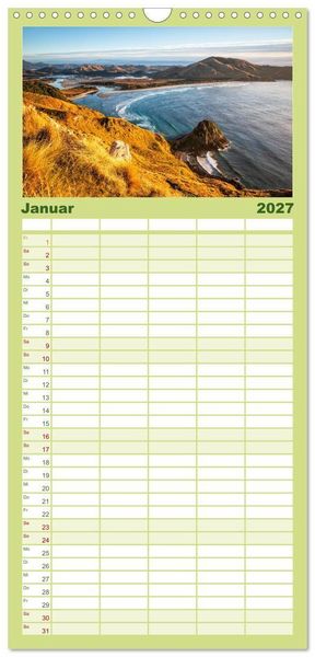 Produktbild: Familienplaner 2027 - Der S&uuml;den Neuseelands: Berge, Seen und traumhafte K&uuml;sten mit 5 Spalten (Wandkalender, 21 x 45 cm) CALVENDO