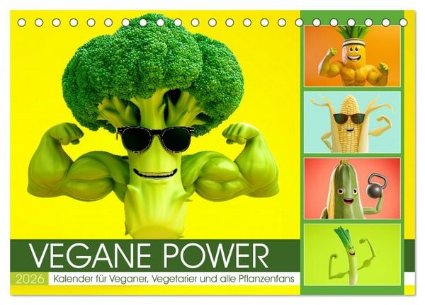 Produktbild: Vegane Power - Kalender f&uuml;r Veganer, Vegetarier und alle Pflanzenfans (Tischkalender 2026 DIN A5 quer), CALVENDO Monatskalender