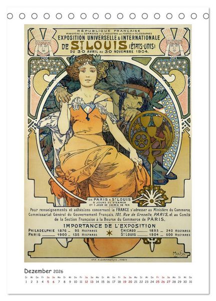 Produktbild: Alfons Mucha - Eine Hommage in zw&ouml;lf Monaten (Tischkalender 2026 DIN A5 hoch), CALVENDO Monatskalender