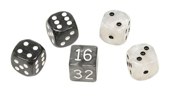Produktbild: W&uuml;rfel-Set f&uuml;r Backgammon, Kunststoff, schwarz und wei&szlig;, 16 mm, 4 W&uuml;rfel, 1 Doppler